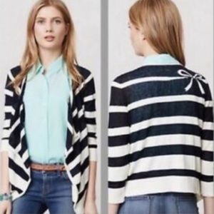 Anthropologie Moth Striped Bow Cardigan linen S